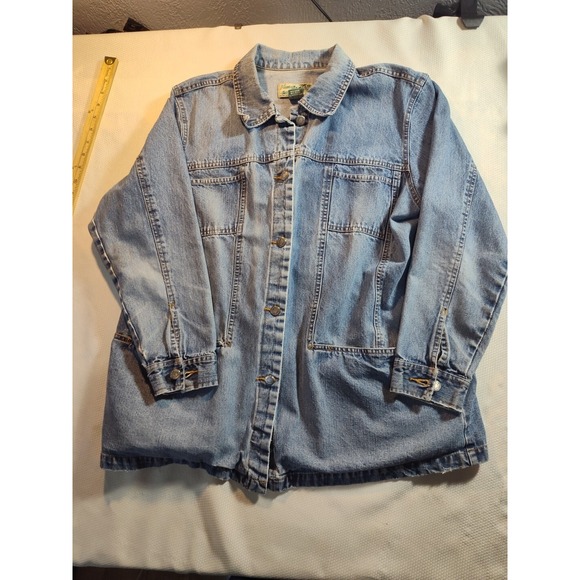 HAVANA‎ JACK'S Womens 1x Blue Denim Jeans Jacket Shacket Distressed 1295 - Picture 2 of 11